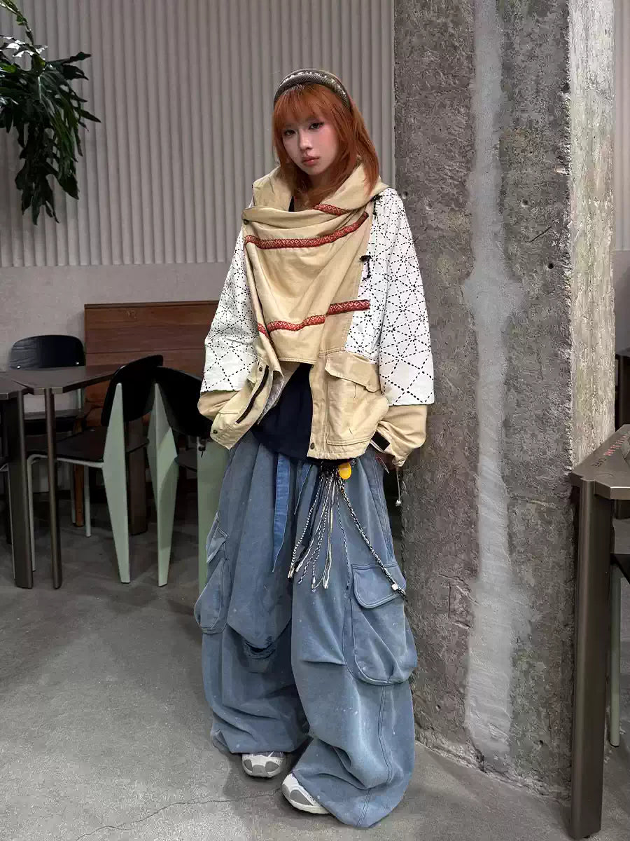 Double Waist Splatter Distressed Cargo Sweatpants
