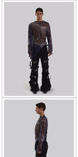 Lace-Up Metal Buckle Pants