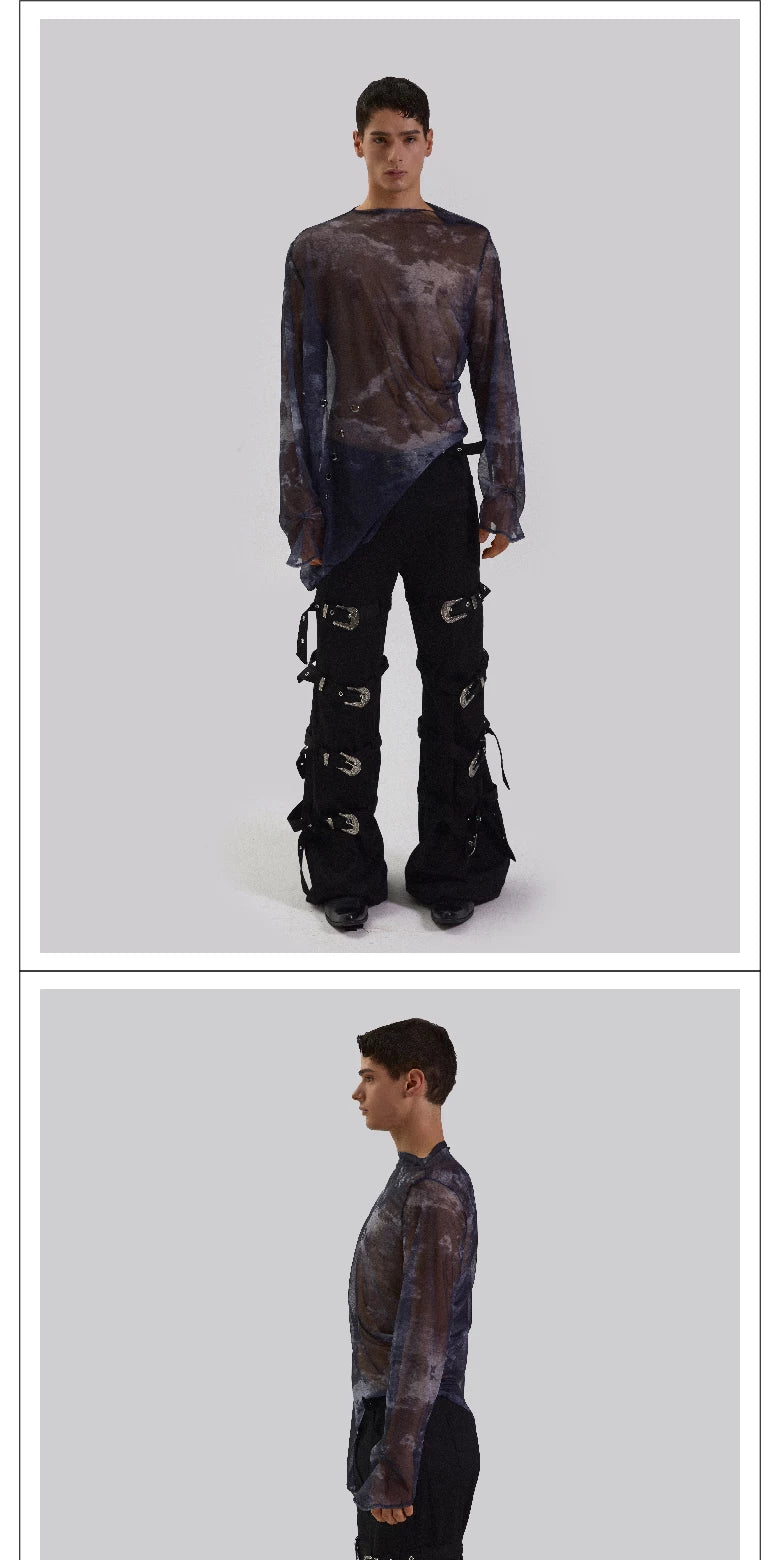 Lace-Up Metal Buckle Pants