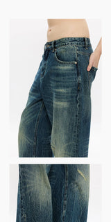 Washed Blue Gray Straight Leg Jeans