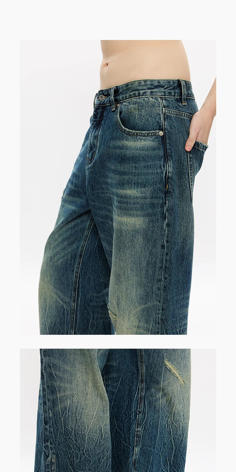 Washed Blue Gray Straight Leg Jeans