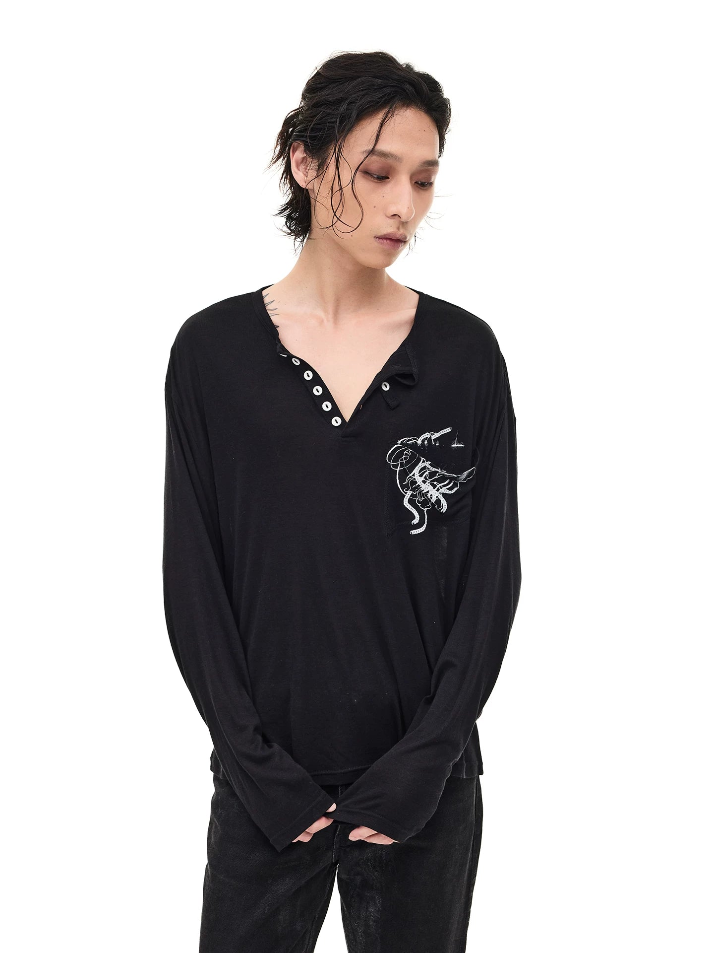 Merino Tencel Wool Henley Tee