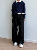Brushed Velvet Pleated Loose Straight Pants