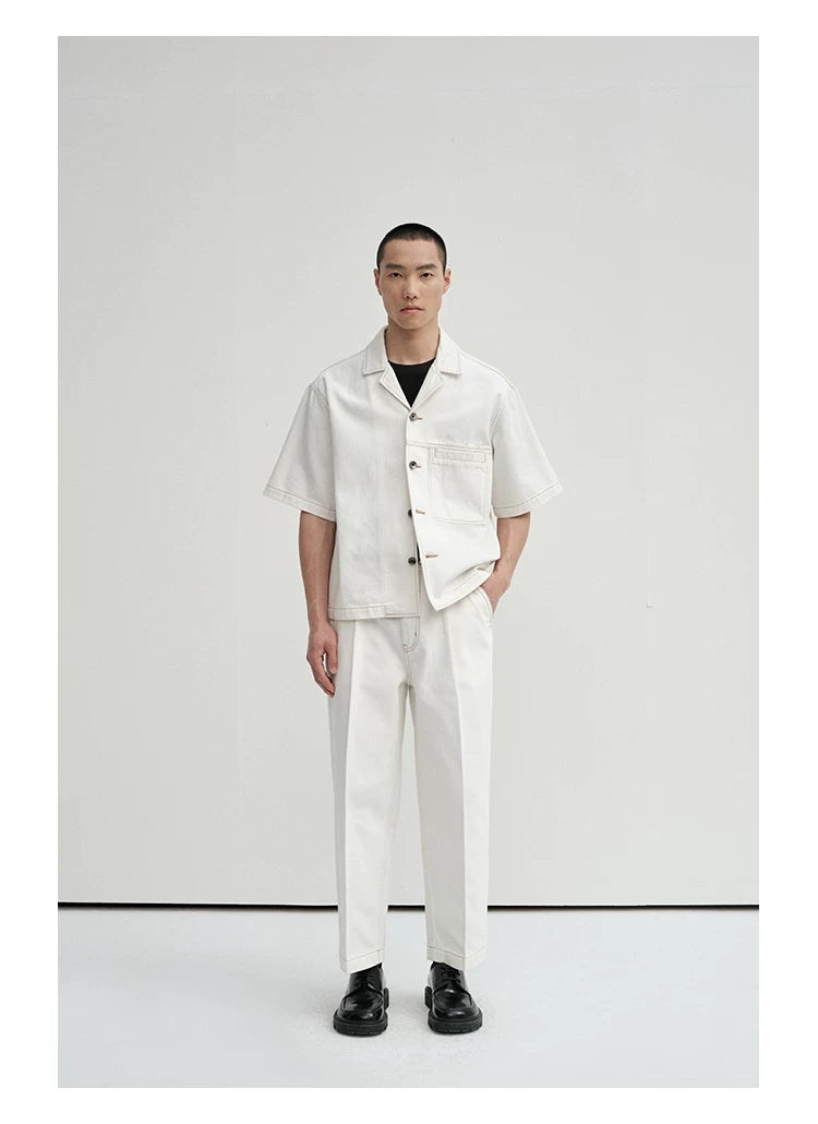 Cropped Contrast Cuban Collar Shirt Jacket