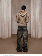 Color Block Wool Blend Zip Cardigan