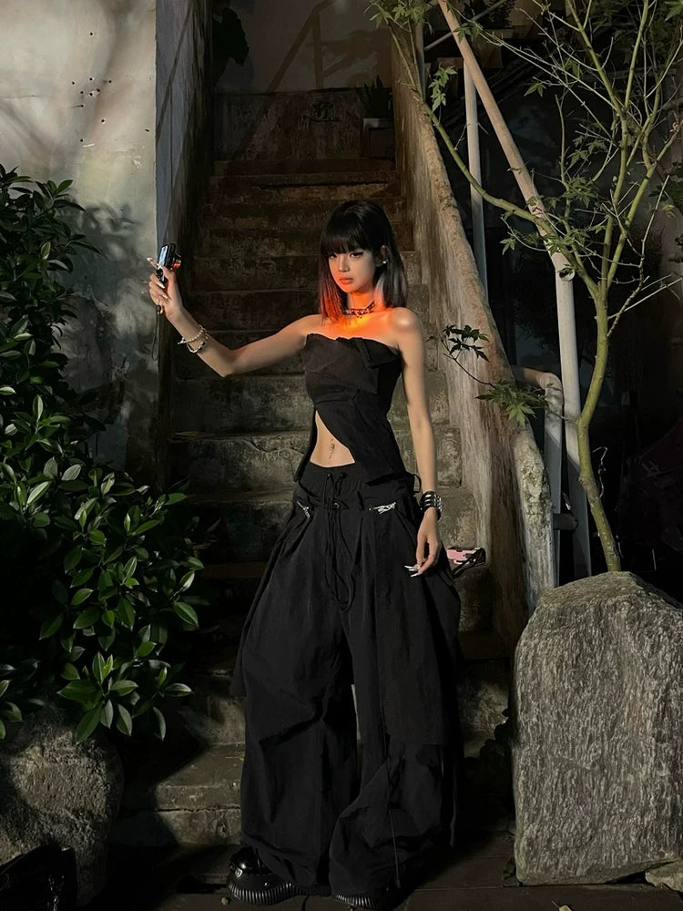 Removable Flap Loose Curved Nylon Pants