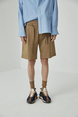Draped Drawstring Elastic Waist Pleated Shorts