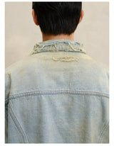 Cropped Ripped Distressed Denim Jacket