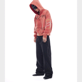 Tri-color Washed Distressed Embroidered V-neck Hoodie