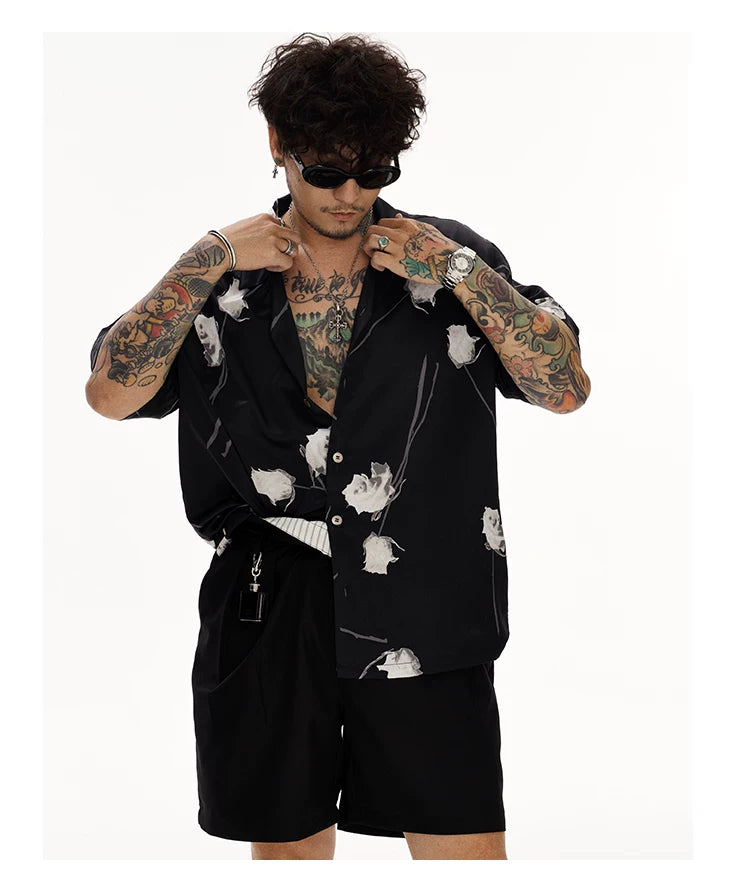 Black Rose Cuban Collar Hawaiian Shirt