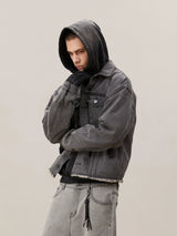 Men's Washed Frayed Collared Denim Jacket