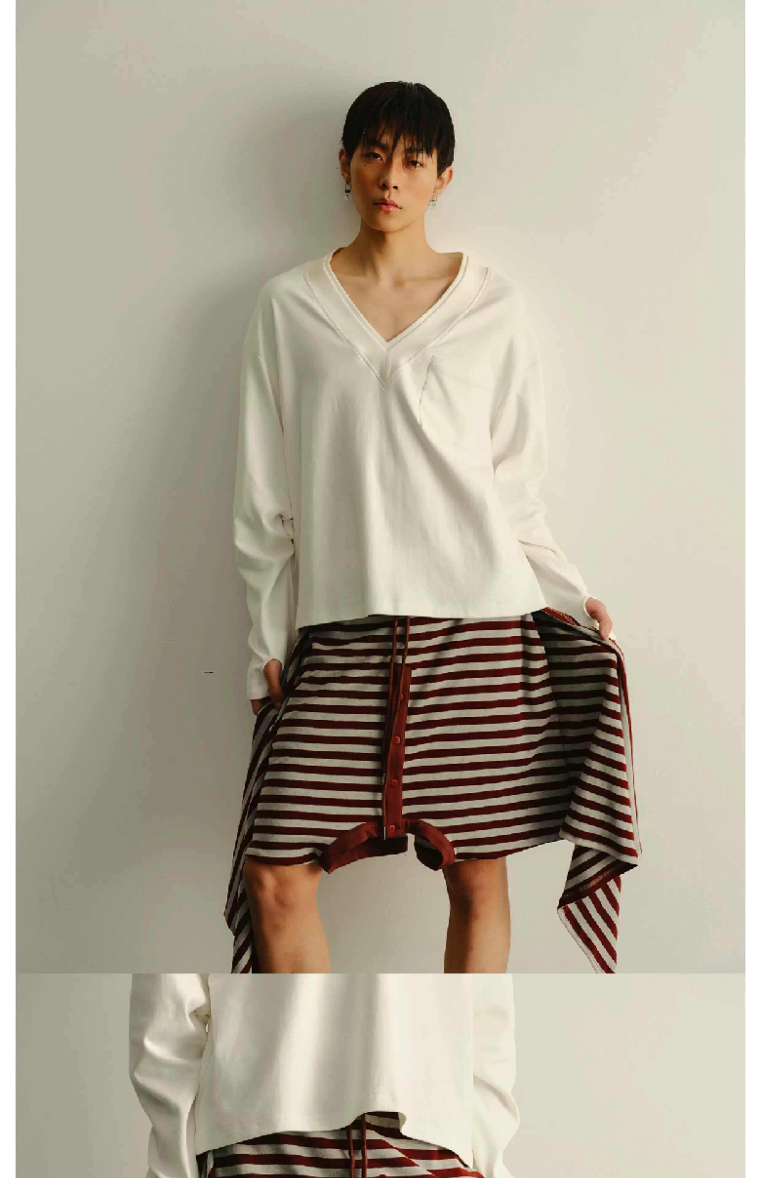 Striped Loose Deconstructed Sweat Shorts
