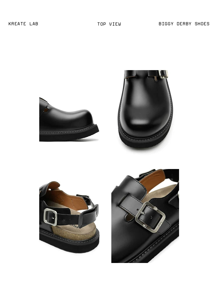 Adjustable Platform Cork Leather Mules