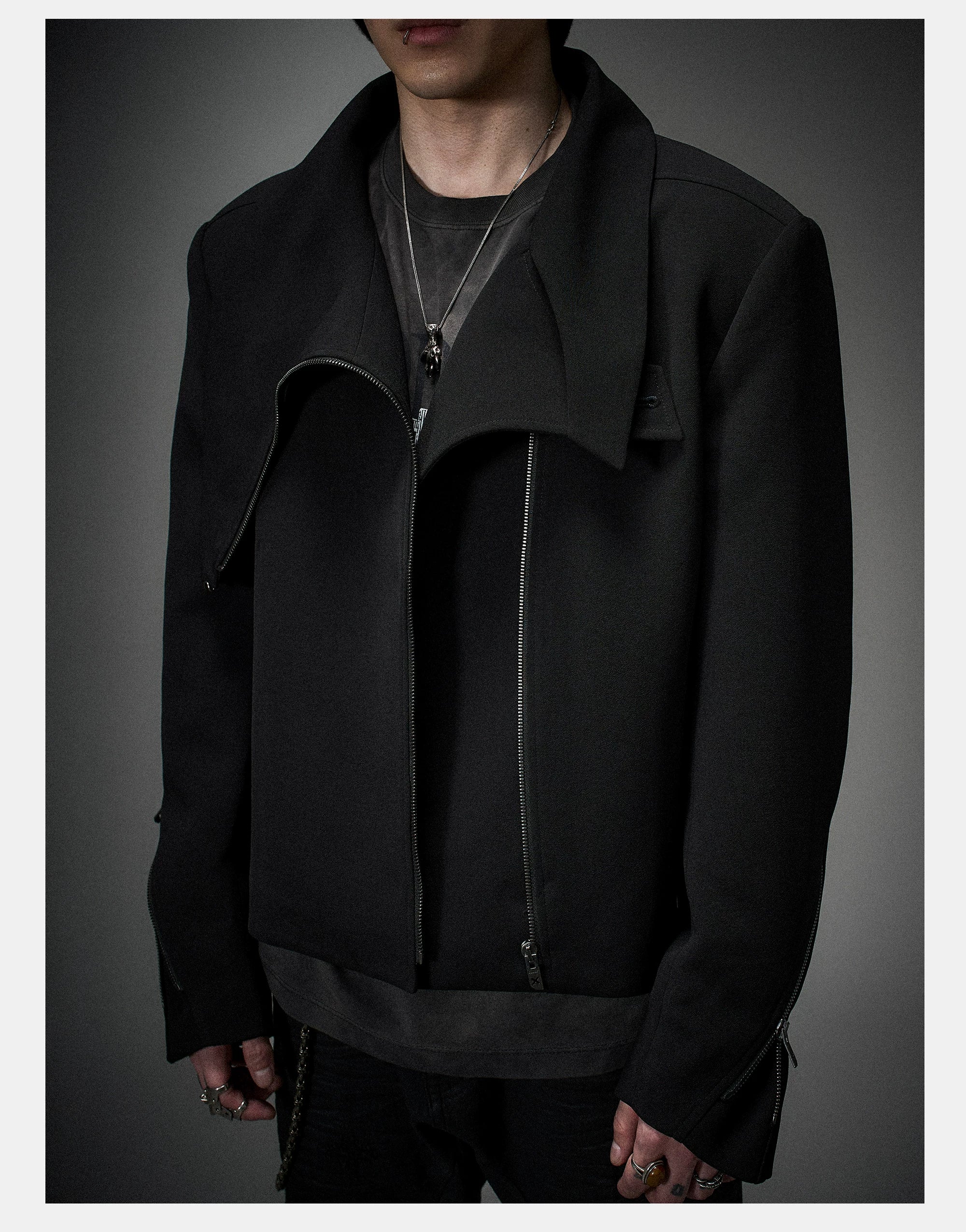 Dark Matte High Collar Zip Jacket