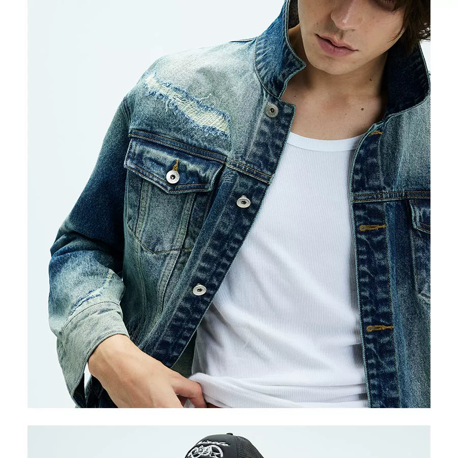 Two Tone Cropped Wide Denim Jacket