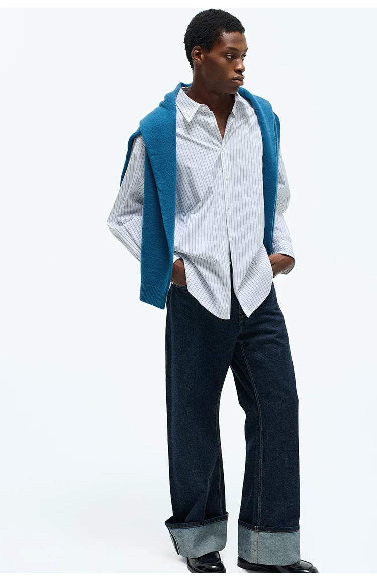 Stripe Cotton Blend Casual Shirt