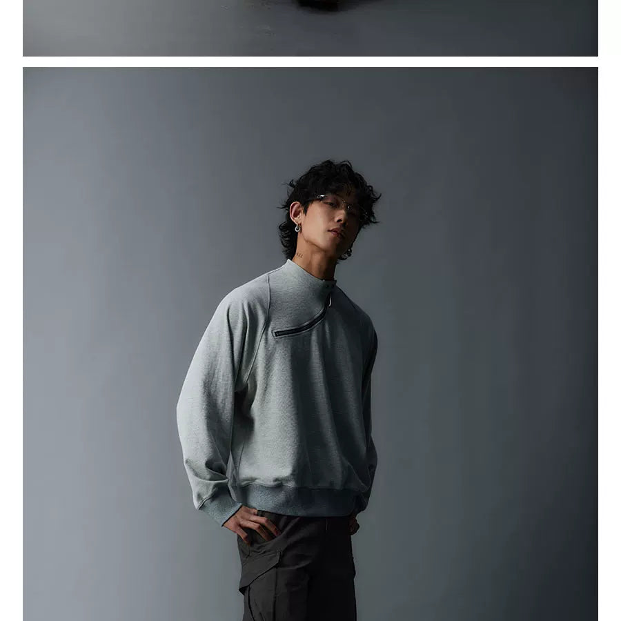 Men's Solid Waffle Mock Zip Sweatshirt