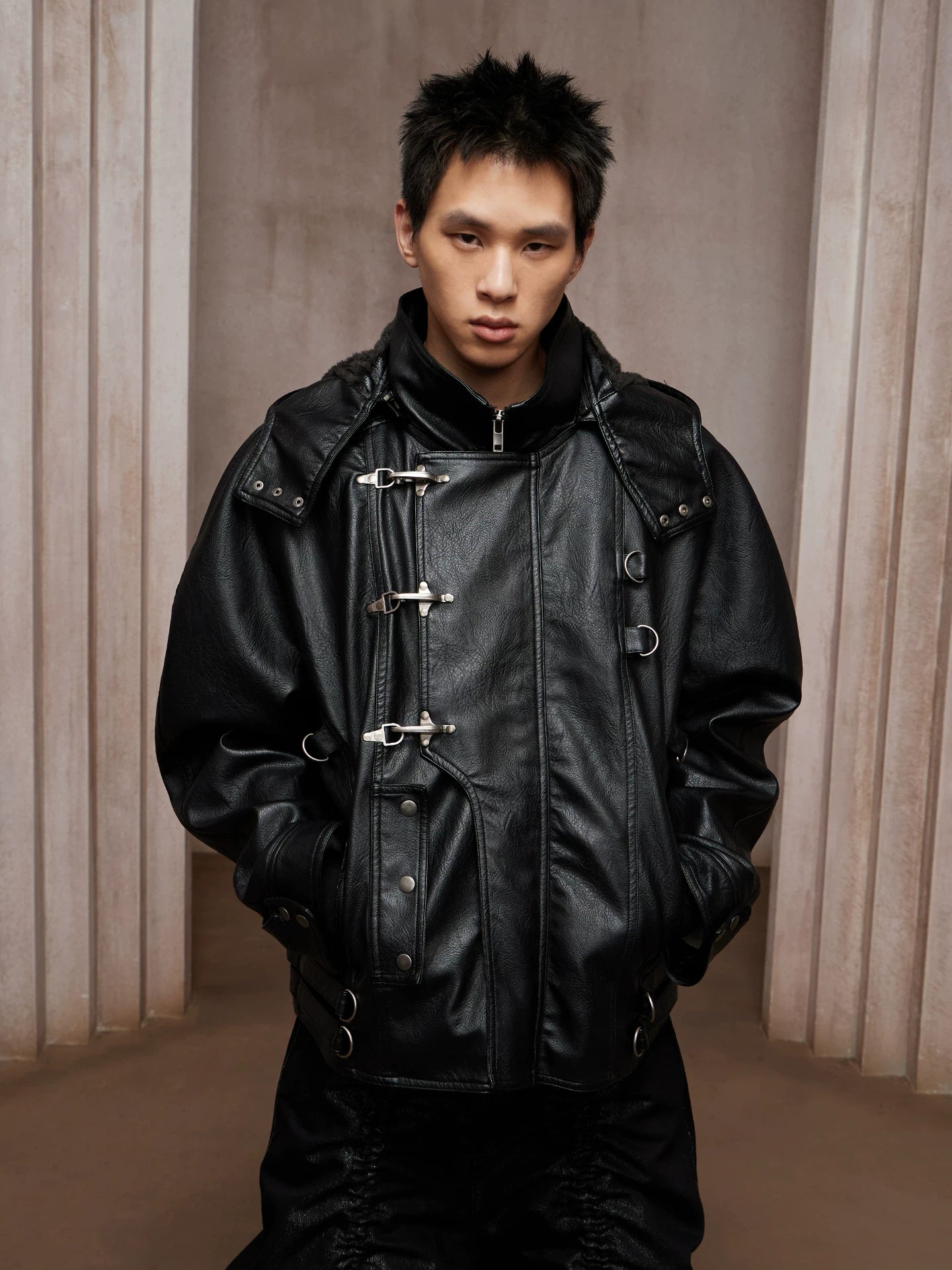 American Fur-lined Hooded Leather Biker Jacket