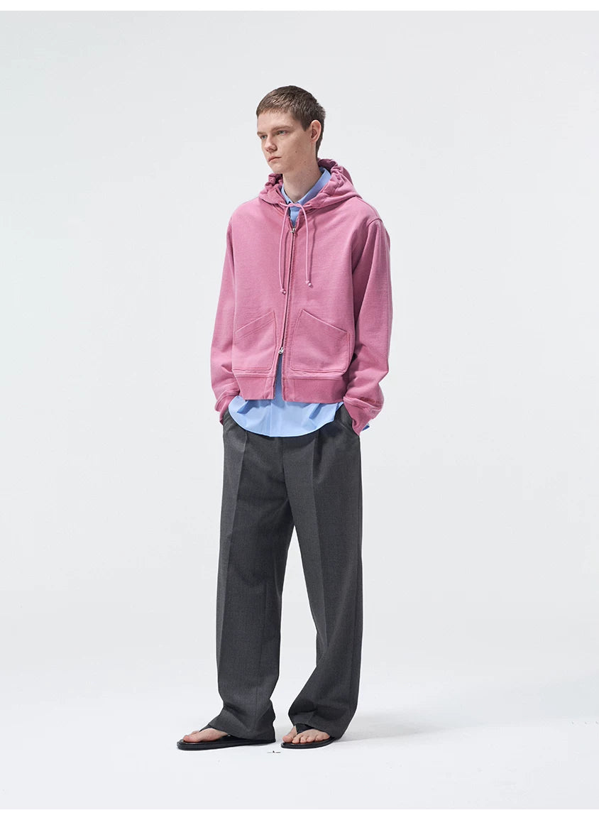 Short Drawstring Embroidered Distressed Hoodie