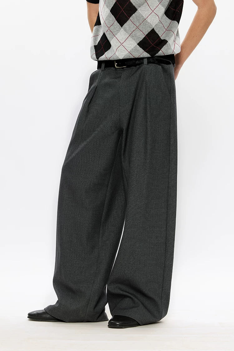 Men's Wool Houndstooth Pleated A-Line Pants