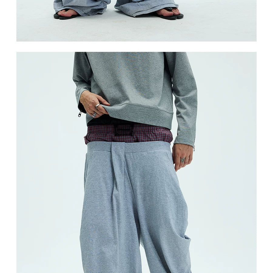 Two-tone Asymmetrical Pleated Baggy Sweatpants