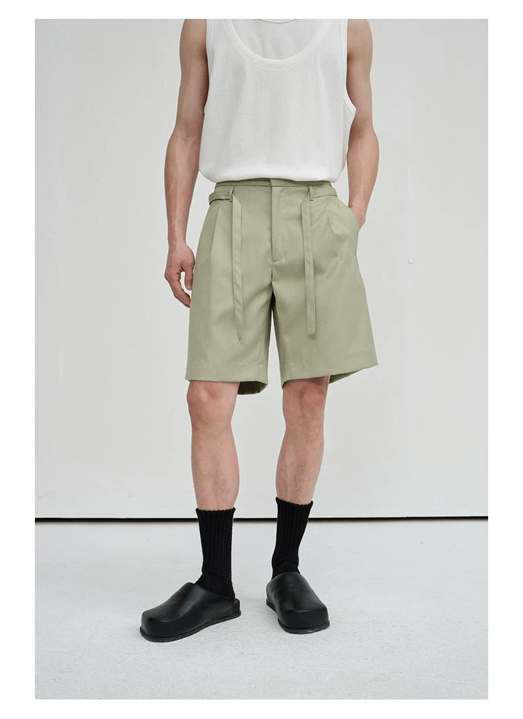 Draped Drawstring Elastic Waist Pleated Shorts