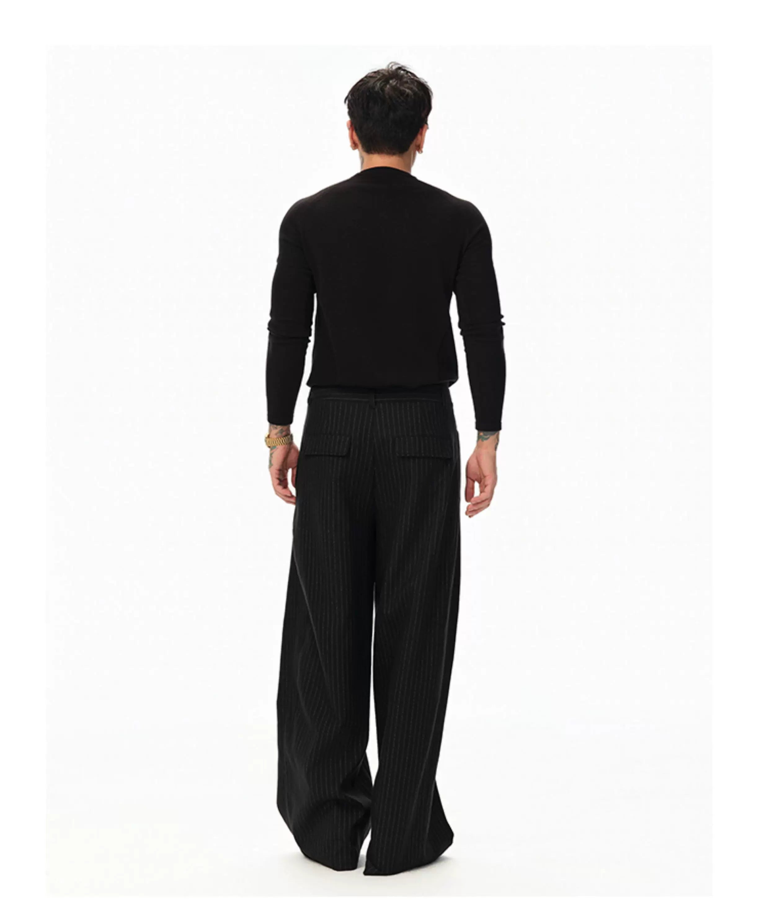 Black Vertical Striped Wool Dress Pants