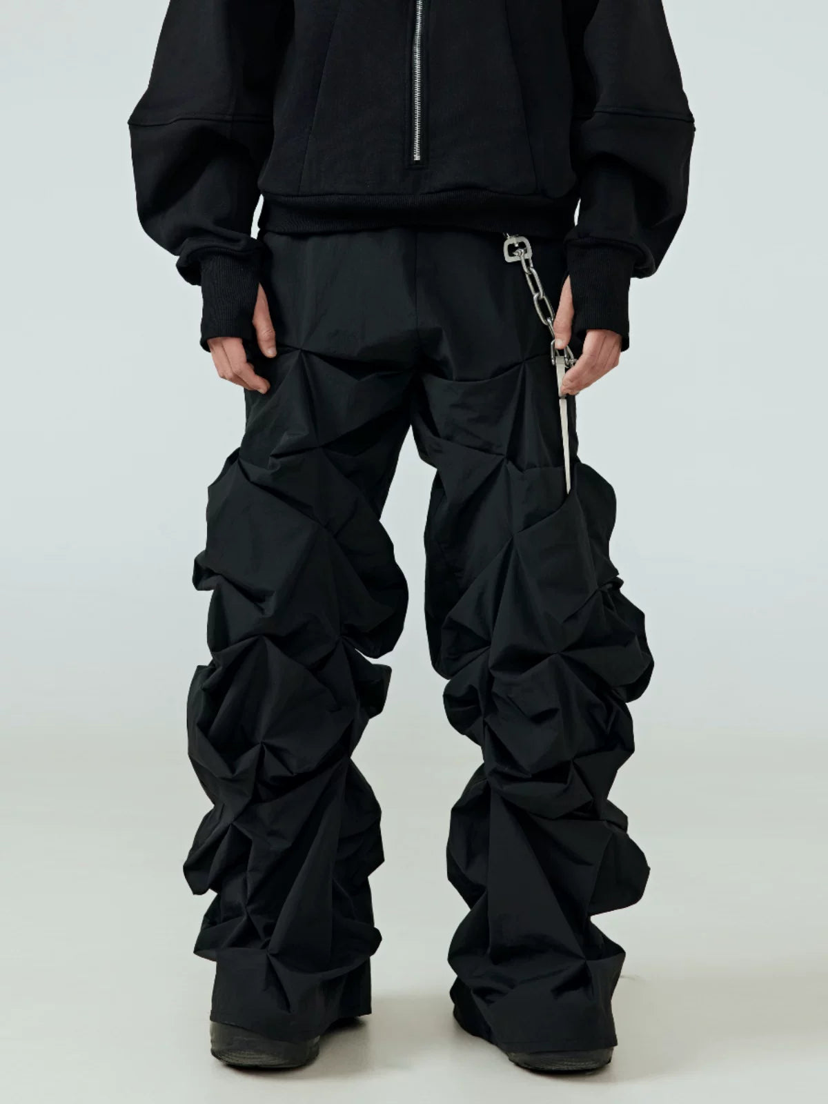 Black Pleated Wide Leg Casual Pants