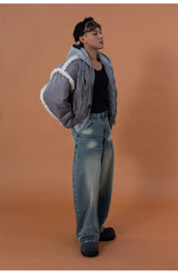 Gray 2-in-1 Hooded Sherpa Bomber Jacket
