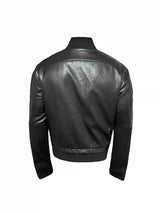Black Ribbed Cuff Faux Leather Jacket