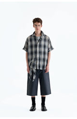 Loose Plaid Cotton Short Sleeve Shirt