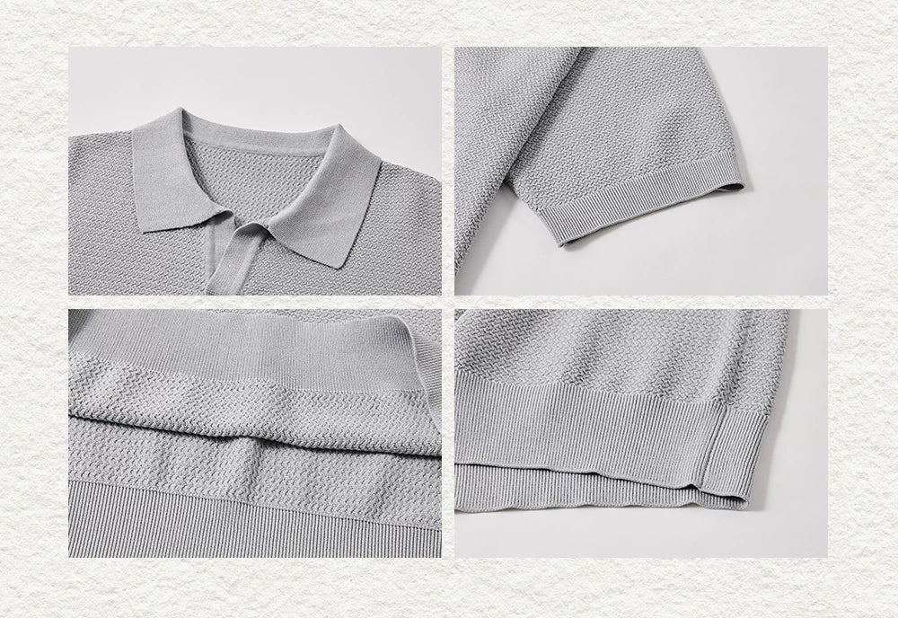 Wheat Jacquard V-Neck Knit Polo Tee