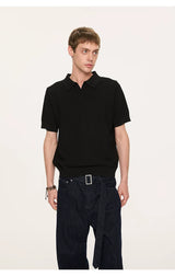 Wheat Jacquard V-Neck Knit Polo Tee