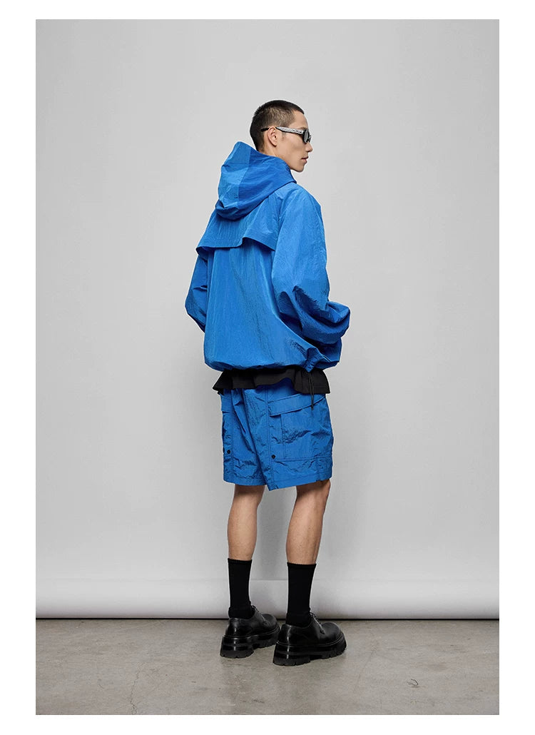 Pleated Metal Nylon Tech Cargo Shorts