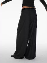 Women's Herringbone Pleated Wide Leg Pants