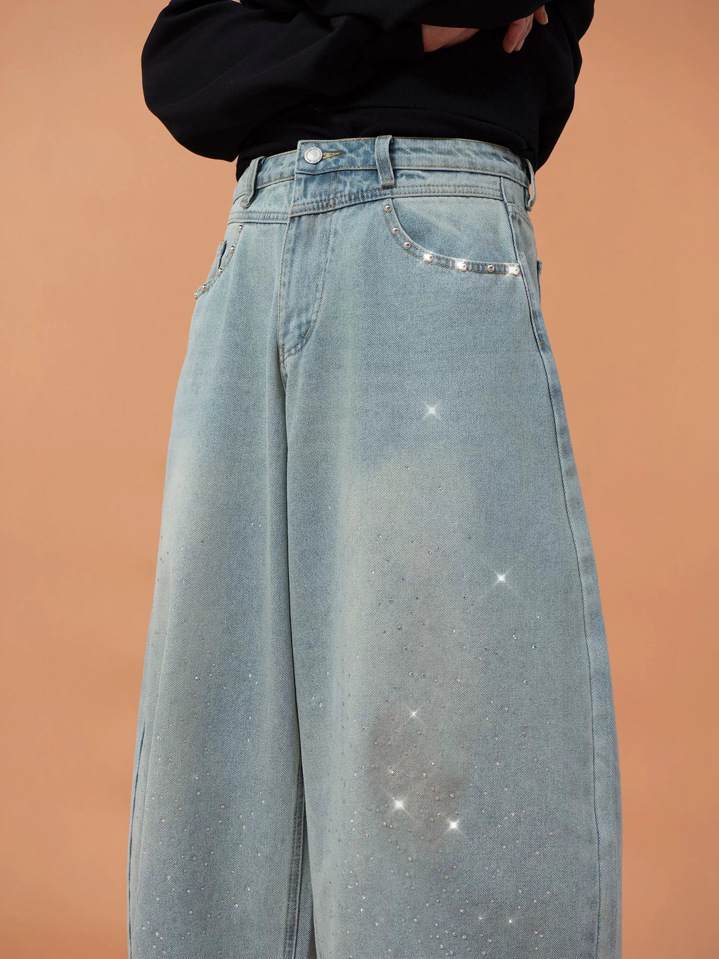 Men's Vintage Blue Riveted Sequin Jeans