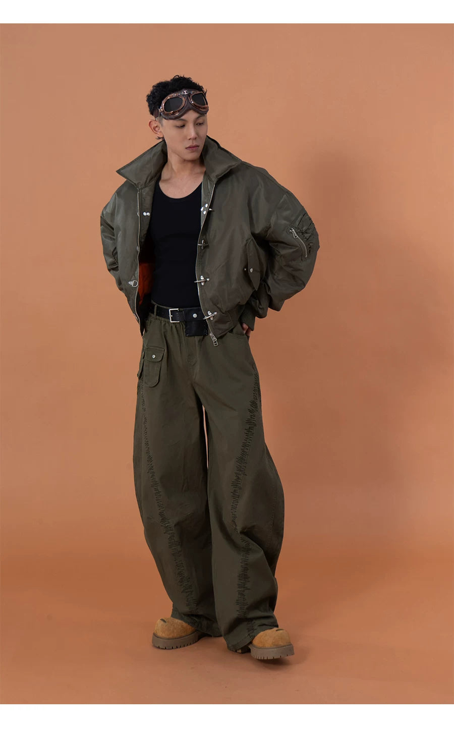Men's Y2K Green Orange Cargo Pants