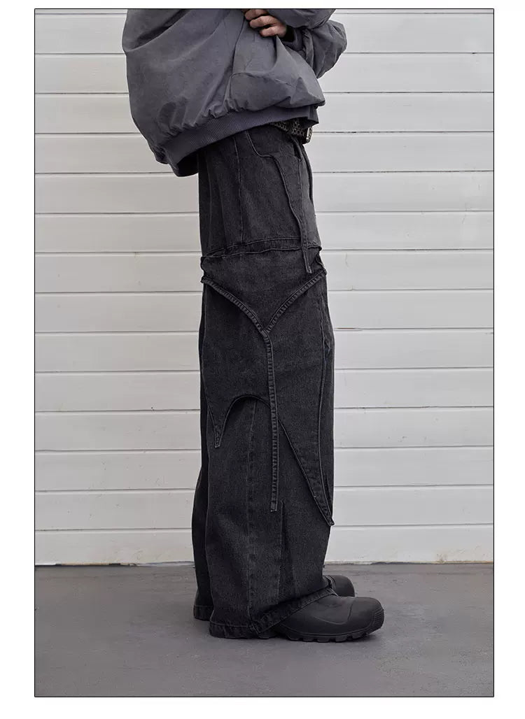 Vintage Deconstructed Washed Wide Leg Jeans