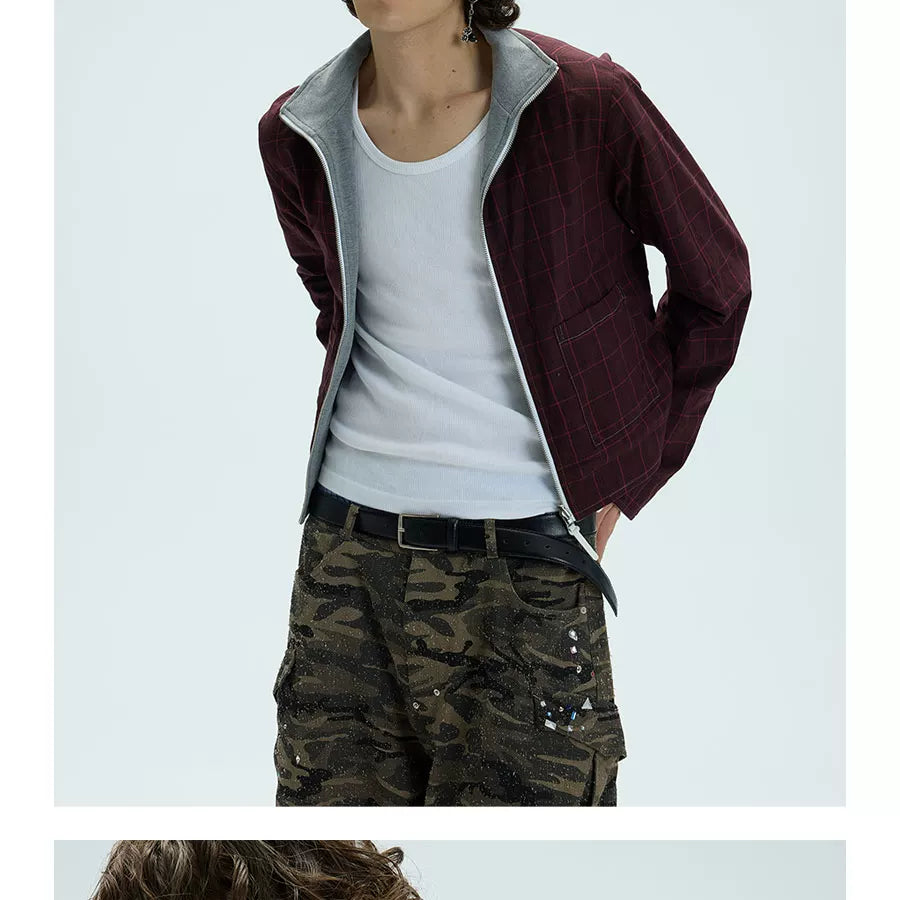 Reversible Plaid Embroidered Zip-front Fleece Jacket
