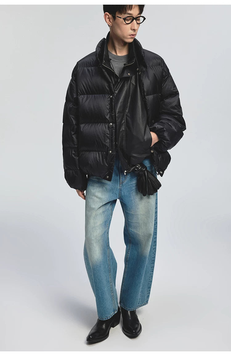 Curved Washed Denim Pants