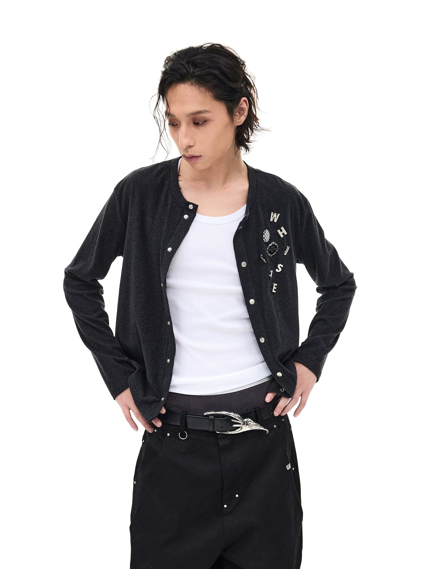 Wool Blend Badge Long Sleeve Cardigan