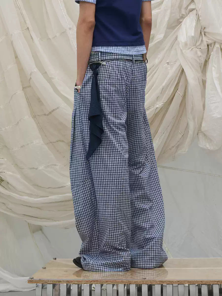 Plaid Casual Pants With Detachable Scarf