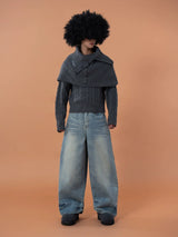 Unisex Detachable Grey Knit Cardigan Scarf