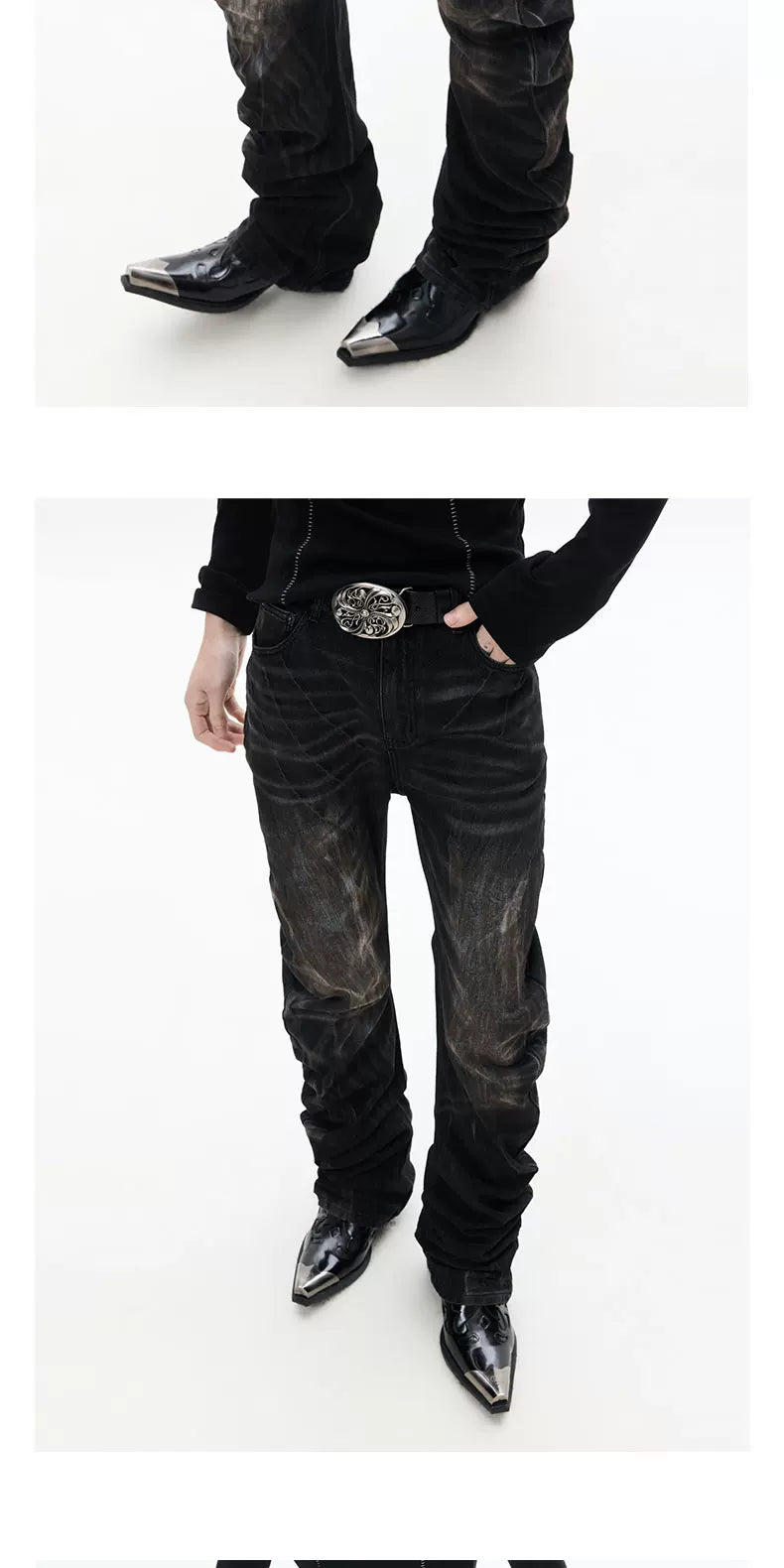 Distressed Washed Slim Curved Jeans