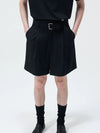 Triacetate Blend Belted Pleated Suit Shorts