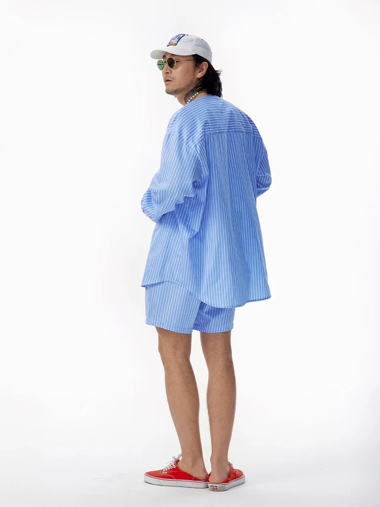 Men's Loose Striped Blue Drawstring Shorts