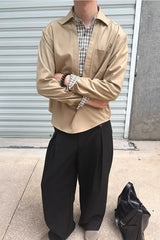 Long-Sleeve Layered V-Neck Color-Block Plaid Shirt