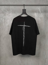 Washed Black Printed Cotton Loose T-Shirt