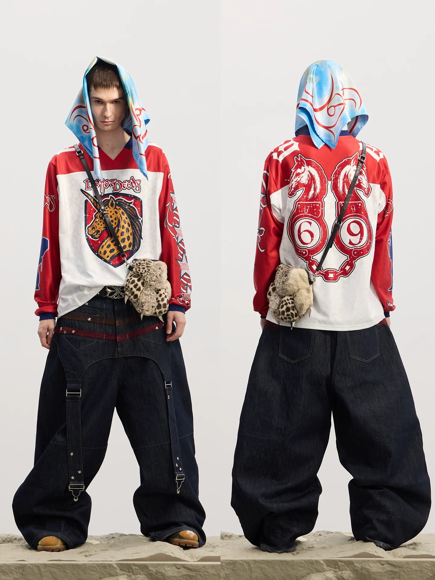 Leopard Print Rhinestone Colorblock Hip-hop Jersey