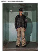 Distressed Drawstring Flare Cargo Pants